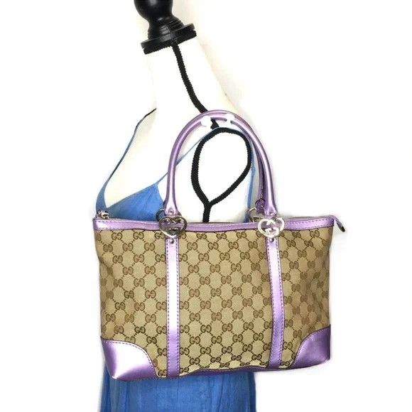 Authentic Gucci tote bag brown monogram canvas purple leather - Picture 2 of 16